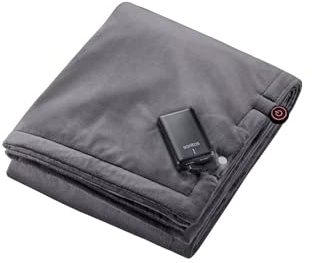 Akku Heizdecke Mobil ohne Kabel mit Abschaltautomatik Kuscheldecke Wärmedecke 150 x 63 cm mit 3 Temperaturstufen