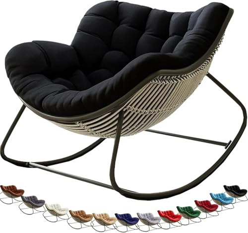Coussin de chaise à bascule surdimensionné pour adultes - Coussin épais et doux en coton pour une utilisation intérieure/extérieure Housse de chaise inclinable en rotin confortable et élégante (Noir)