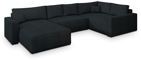 Masseno Ecksofa VELAMI P R-S mit Schlaffunktion U-Form, Sofa mit Bettkasten, Wohnzimmersofa, Couch, Soffa, Bettsofa, Couchgarnitur- Schwarz, POSO 135