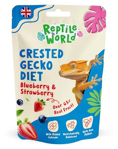 Reptile World Crested Gecko Diet - Blueberry & Strawberry 60g | Complete Food for Geckos, All Natural, Over 65% Real Fruit, Made in the UK