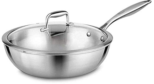 GUHPZA Wok, Padella, Padella Antiaderente Professionale Ossidante con Coperchio - Padella di Medie Dimensioni per Carne, Cottura di Frittelle, ECC., con Coperchio in V