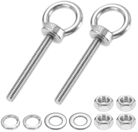 PATIKIL M6 x 50mm Boulon À Oeil, 2Pcs 304 Acier Inoxydable Ensemble Anneau De Levage Fileté Boulon À Épaule Avec Écrous Serrage Rondelles Plates Pour Accrocher Hamacs Articles, Argent