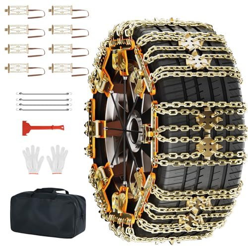 Schneeketten Auto Universal, Snow Chains FüR Autoreifen 215-285 MM Breit, Griffig, VerschleißFest, Schneeketten Schnellmontage, Mit Handschuhen Und Aufbewahrungstasche, FüR Pkw, Suv, Lkw
