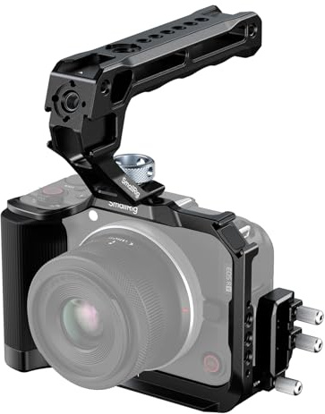 SMALLRIG R50 V Camera Cage for Canon R50V, Full Cage with Silicone Grip, Top Handle for ARRI, Cable Clamp for HDMI, Built-in Cold Shoe, QR Plate for Arca, QD Sockets, Vertical Shooting (Black) -5766 | Built-in Cold Shoe, QR Plate for Arca, QD Sockets, Vertical Shooting