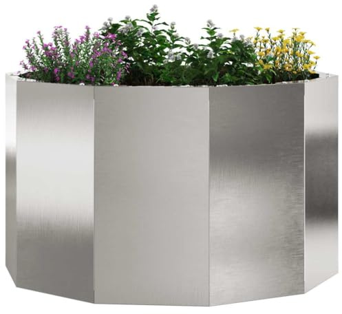 vidaXL Pflanzkübel Silber 60 x 60 x 35 cm Edelstahl, Garten- und Terrassenplanter, Moderne Stahlbehälter, langlebige Töpfe, runde Pflanzgefäße für die Terrasse