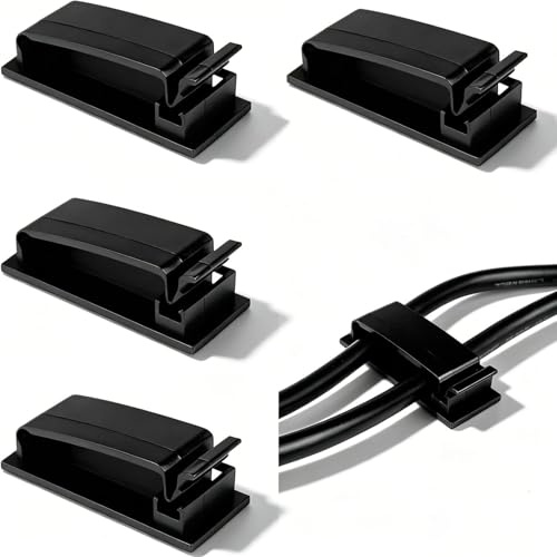 Zencantorous 50 Piezas Organizador de Cables Autoadhesivo, Clips de Cable, Soportes para Cables con Cintas Adhesivas, Abrazadera de Alambre, Clips para Cables para Mesa, Oficina, Casa, Negro