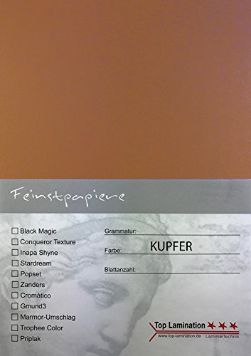 50 Blatt PU DIN A5 Kupfer glitzerndes Papier 290g/m² von Top Lamination - komplett durchgefärbt