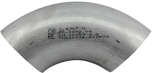 VAS6 Edelstahl Rohrbogen 1.4301 Geschweißt, 90 Grad, Durchmesser 50 mm, Stärke 2 mm