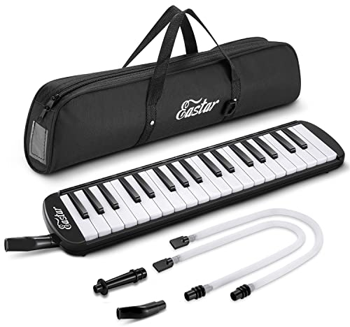 Eastar Melodica 37 Key, Sopran Melodica Luftklavier Tastatur Pianica mit 2 Weichen langen Schläuchen, Kurzen Mundstücken, Tragetasche, Schwarz