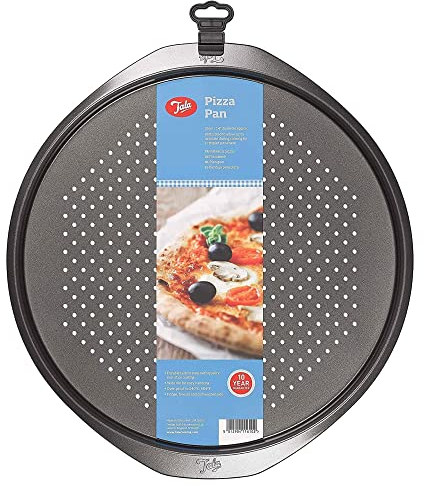 Tala Round Pizza Tray 14 Inch - Pizza Pan Baking Sheet Ideal for Making Large Pizzas - Carbon Pizza Steel Oven Trays Non Stick, Wide Flat Handles, Dishwasher and Freezer Safe - 35cm x 35cm / 14
