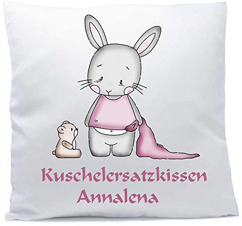 SL-Store GbR Kissen mit Namen Hase Bär Baby rosa 40x40 cm inkl. Füllung Kuschelkissen, Kissen Farbe:Vorderseite weiß flauschig/RS weiß flauschig