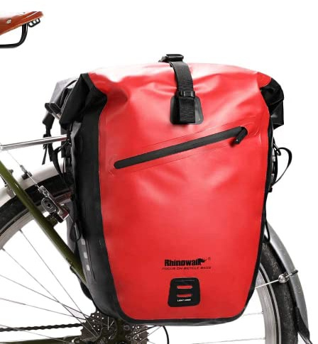 Rhinowalk Bolsa de Bicicleta Impermeable para portaequipajes de Bicicleta 20L - Bolsa de sillín para portátil - Accesorios de Ciclismo Profesionales, Rojo