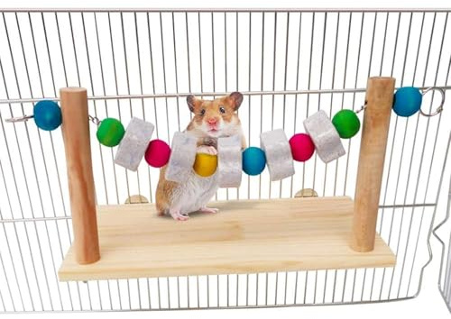 Hamiledyi Hamster Wood Ledge Platform with Lava Stone Block Chinchilla Cage Resting Wooden Shelf Chew Toys for Guinea Pig Gerbil Mouse Rat