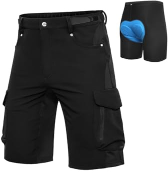 Cycorld MTB Hose-Kurz-Herren-Fahrradhose-Gepolstert, Schnelltrocknende MTB Shorts Radlerhose Atmungsaktiv Radhose Herren Kurz mit Haken- und Flauschband(Schwarz, 2XL)
