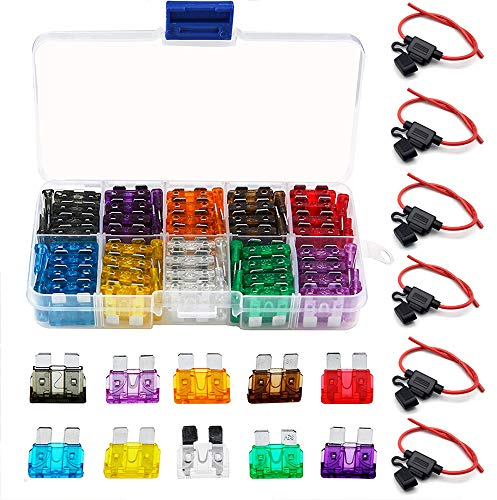 Bst4U Standard Inline Fuse Holder 12v 14AWG * 6 Pack + 100pcs Standard Car Fuses Kit ((2A/3A/5A/7.5A/10A/15A/20A/25A/30A/35A/40A), Waterproof ATC/ATO In line Blade Fuse Holder for Car/Truck/Motorcycle