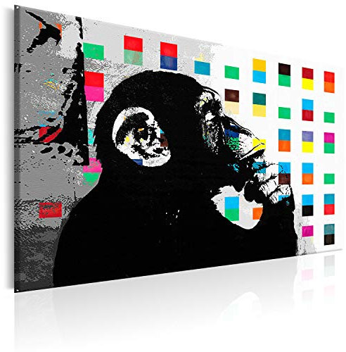 murando - Akustikbild Banksy The Thinker Monkey Bilder Akustikschaum Hochleistungsschallabsorber Schallschutz Leinwand 1 tlg Wandbild Raumakustik Schalldämmung Street Art Affe