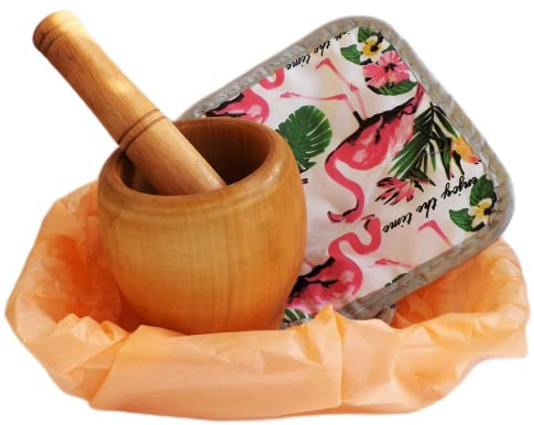Oceano Mortier avec pilon 11 x 11 cm en bois Mortar with Pestle en bois, 11 x 11 cm, bois massif résistant, préparation pesto, hachage arômes, écraser l'ail, hacher basilic, bois dur