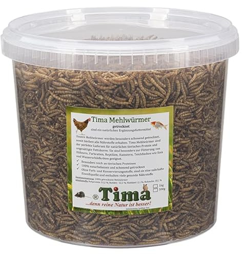 Tima Mehlwürmer 1 kg (getrocknet) im praktischem Eimer mit Deckel