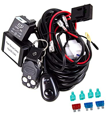 PICAA Kabelbaum für 2 Lampe LED Lightbar Kabelsatz Relais Adapter On-Off-Strobe-Fernbedienungsschalter DC 12V/40A für KFZ Arbeitsscheinwerfer Tagfahrleuchten Lichtleisten | 18AWG, 3m, Relais Ein-/Ausschalter, für zwei Arbeitsscheinwerfer Nebelscheinwerfer Strahler, für Auto Off Road 4x4 LKW SUV