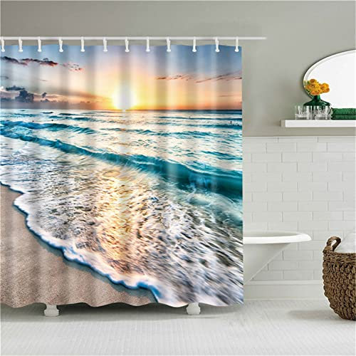 Jqynn Strand Duschvorhänge 90x180cm, Gewichteter Saum, Wasserdicht Waschbar, Anti-Schimmel, Schnell Trocknend Polyestergewebe Badezimmerzubehör, Lang Textil Farbe Shower Curtain mit Haken