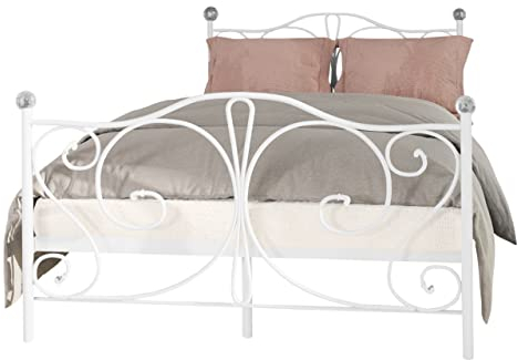 Metallbett Tosion, Bettgestell mit Lattenrost, Rahmen aus Metall mit Kopf-und Fußteil, Bettrahmen, Metallgestell mit Lattenrost bis 250 kg, Gästebett (Weiß, 140 x 200 cm)