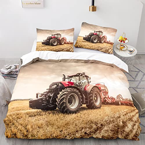 RFFLUX 3D Traktor Bettwäsche Set 135x200 cm 2teilig mit Reißverschluss Weiche und Angenehme Schlafkomfort Microfaser LKW Bettbezug Mähdrescher Kinderbettwäsche mit Kissenbezug 80x80 cm
