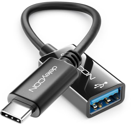 deleyCON USB-C auf USB-A Adapter Kabel USB 3.0 OTG, 17cm für iPhone | Kompatibel mit Notebook, Laptop, PC, Smartphone, Handy, iPhone 17 16 15, S26 S25 S24 S23, MacBook, iPad Mini und iMac