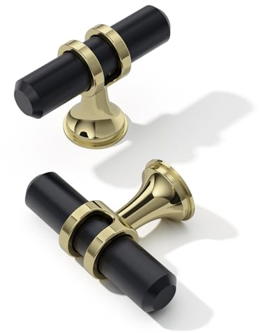 FURNIWARE 10 Stück Schrankbeschläge Knöpfe, Schubladenknöpfe Küchentürschrank Türknopf Kabinett Hardware Knöpfe,Gold + Schwarz