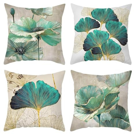 TIANLIN 4er Set Kissenbezüge 45x45 cm, Mandelfrühling Muster, Modernes Design, Peach-Skin Stoff, Ideal für Schlafzimmer, Sofa, Bett, Garten
