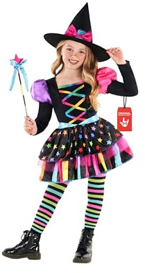 Morph, Witch Costume Kids, Halloween Costume | Colourful Long-sleeve Dress with Star, Stripe Details Included, Perfect for Halloween, Great for Fancy Dress