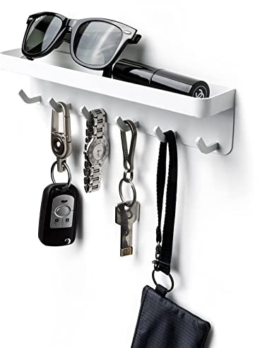 VIAV Design Auslauf Schlüsselhalter für die Wand, selbstklebende Schlüsselablage mit kleinem Regal und 6 Metallhaken Wandmontierter Postorganizer mit Aufhänger für Tür, Eingangsbereich, Flur und Büro