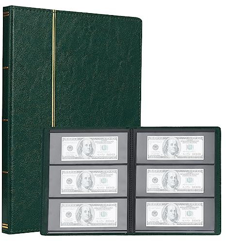 TsunNee Álbum de colección de dinero de papel con 60 bolsillos, cubierta de cuero, libro de almacenamiento de dinero de doble cara, soporte conmemorativo de billetes para coleccionistas