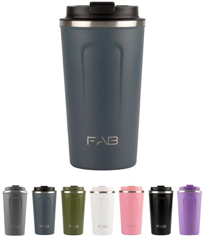 FAB Travel Mug, Reusable Coffee Cup (510ml, Navy Blue) - Double Wall Stainless Steel with Screw Lid - Thermal Camping Cup, Vacuum Insulated for Hot and Cold Drinks, Eco-Friendly
