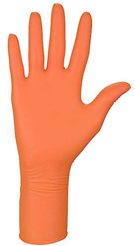 Nitrylex, Guantes de nitrilo de examen y protección, desechables y no estériles, sin polvo, grandes, color naranja, 21823