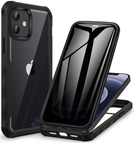 CENHUFO Compatible with iPhone 12/12 Pro Case Built-in Privacy Screen Protector, 360 Full Body Privacy Case for iPhone 12/12 Pro with Anti Spy Screen Protector -Black