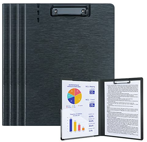 A4 Klemmbrettmappe, 5 Stück, faltbare Klemmbretter mit Tasche, Klemmbrett für Büro, Schule, Geschäft, Klassenzimmer, schwarz