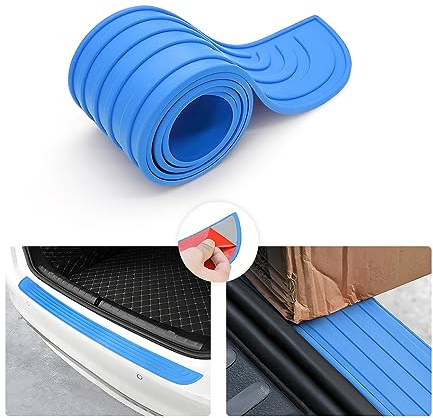 CGEAMDY Stoßstangenschutz aus Gummi, Schwellerschutz für den Kofferraum, Kratzfest und Abriebfest, Selbstklebender Heckstoßstangenschutz für Autos, SUVs (Blau/90x7CM)