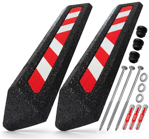 TopRubber 2X Radstopper in Schwarz, Reflektierend 570x140x75, zum Festschrauben