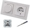 GIRA 245500 LED Drehdimmer Dimmer + Dimmerscheibe Zentralscheibe 065003 und Steckdose 418803 in Gira E2 reinweiß glänzend inklusive EBROM Phasenprüfer zur Montage der Geräte
