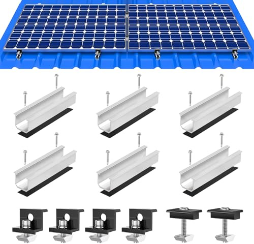 WUFANC Solarmodul Halterung Flachdach Kit 12cm und Zubehör Eloxiert 30-35mm | Solarpanel Halterung, Verstellbar & Korrosionsbeständig, Einfache Installation & Wasserdicht Geeignet für und Trapezblech
