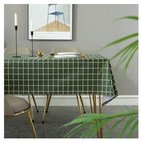 BCughia Tischdecke 140x140CM Grün, Tischdecke Abwaschbar Antirutsch Quadratisch PVC Karomuster Tischdecke für Esstisch