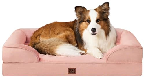 EHEYCIGA Orthopädisches Hundebett Grosse Hunde, 104x69cm, Rosa | Orthopädischer Eierkistenschaum, Waschbarer und Wasserdichte Bezug, Rutschfester Boden, Reversibles Design, Atmungsaktiv