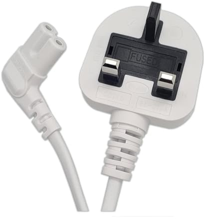 iSeventy9 5 Metres Figure 8 Power Lead - Right-Angle IEC-C7 to 3-Pin UK Plug Power Cable Compatible For Smart LED TV, Monitors, Projectors, Xbox Series S/X - White