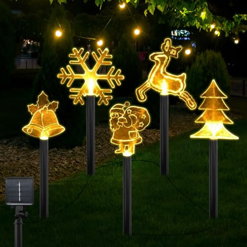 Lets Joy LED Weihnachtsbeleuchtung, 5 Stück Weihnachtsbeleuchtung Acryl, Weihnachten Solarlampen für Außen, Außenbeleuchtung Weihnachten, Solarleuchten Garten im Freien Weihnachtsdeko