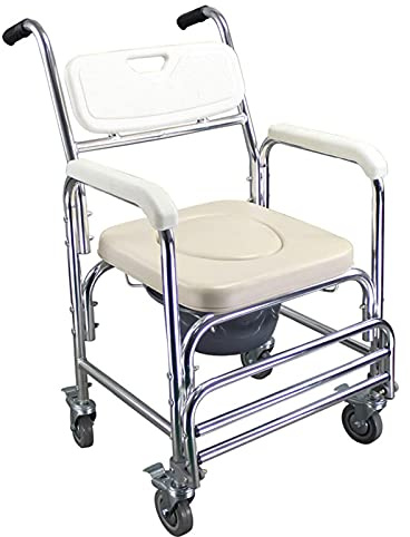 WOTZOV Mobiler Duschstuhl mit Bremsen, Duschtoilettenstuhl mit Armlehnen, Breite 40 cm, Höhe 55 cm, Duschstuhl mit Rädern, Duschtransportstuhl für Schwangere, Senioren und 120 k