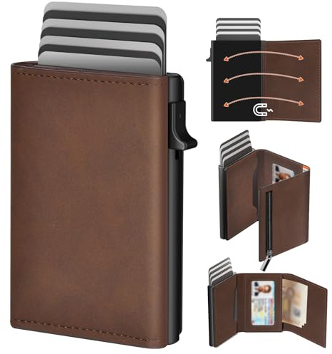 Kartenetui Herren, Slim Wallet mit Magnetverschluss und Münzfach, Pop-Up Smart Wallet und Kreditkartenetui aus Leder für 9 bis 14 Karten, Wallets for Men and Card Holder, ID-Fenster, Cash-Slot