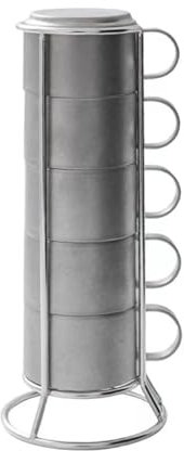 5 Pezzi di Tazze da Caffè Impilabili In Acciaio Inossidabile con Supporto in Metallo, Tazza da Caffè Vintage in Acciaio Inossidabile 304, Set di Tazze da Caffè Espresso, Tazze per Caffè, Tè, Cacao