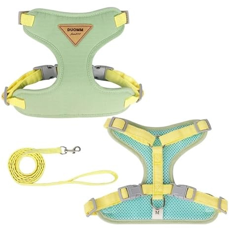 Katzengeschirr-Leine-Set, verstellbar, Welpengeschirr, Weste, ausbruchsicher, Brustgurt for Kätzchen, Chihuahua, Mops, Outdoor-Walking-Leine(Green,M 7-10 kg)