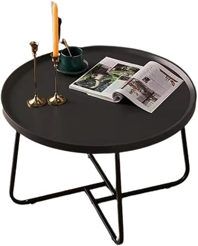 ZHENCHAO Table Basse Ronde Moderne en Bois de Noyer avec Cadre en métal Noir, Meuble Multifonctionnel de Petite Taille pour Le Salon (Taille : 80 x 46 cm)