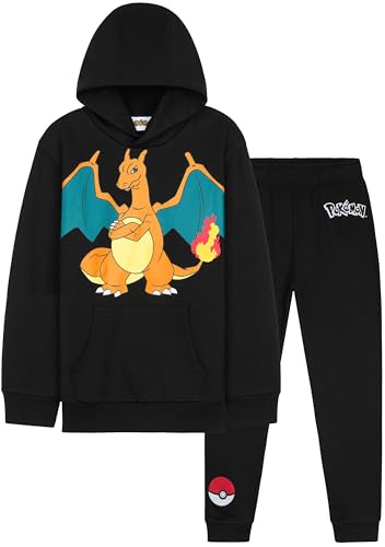 Pokemon Tracksuit for Boys & Teens, 2 Pcs Pullover Hoodie & Comfy Joggers Set, Sportswear & Loungewear, Anime Gifts for Boys (11-12 Years, Black Charizard)
